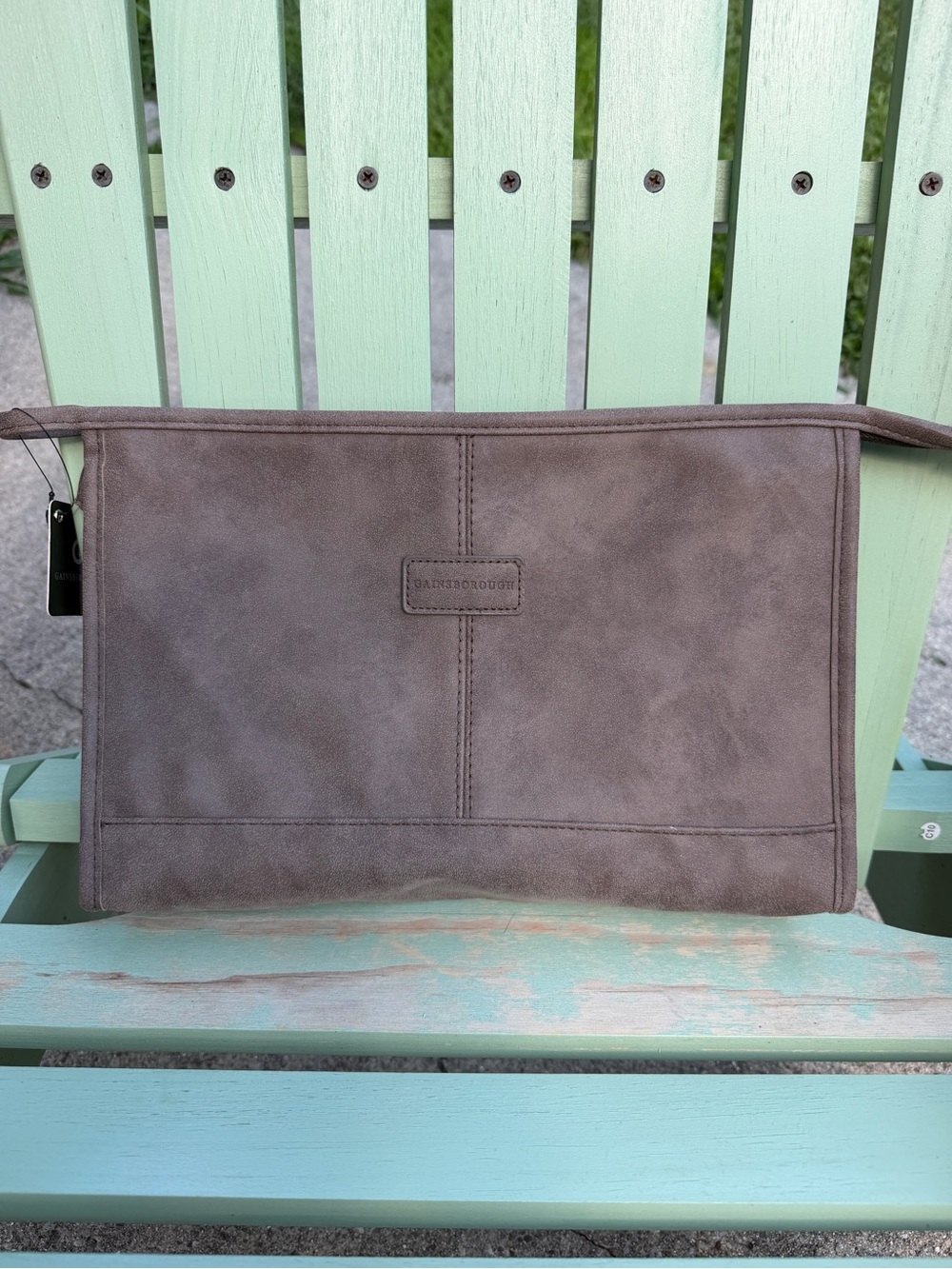 Gainsborough Brown Faux Suede Leather Zippered Portfolio Clutch Travel Cosmetic